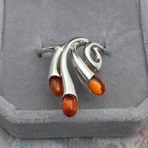 Vintage Sterling Silver and Amber Ring size 8